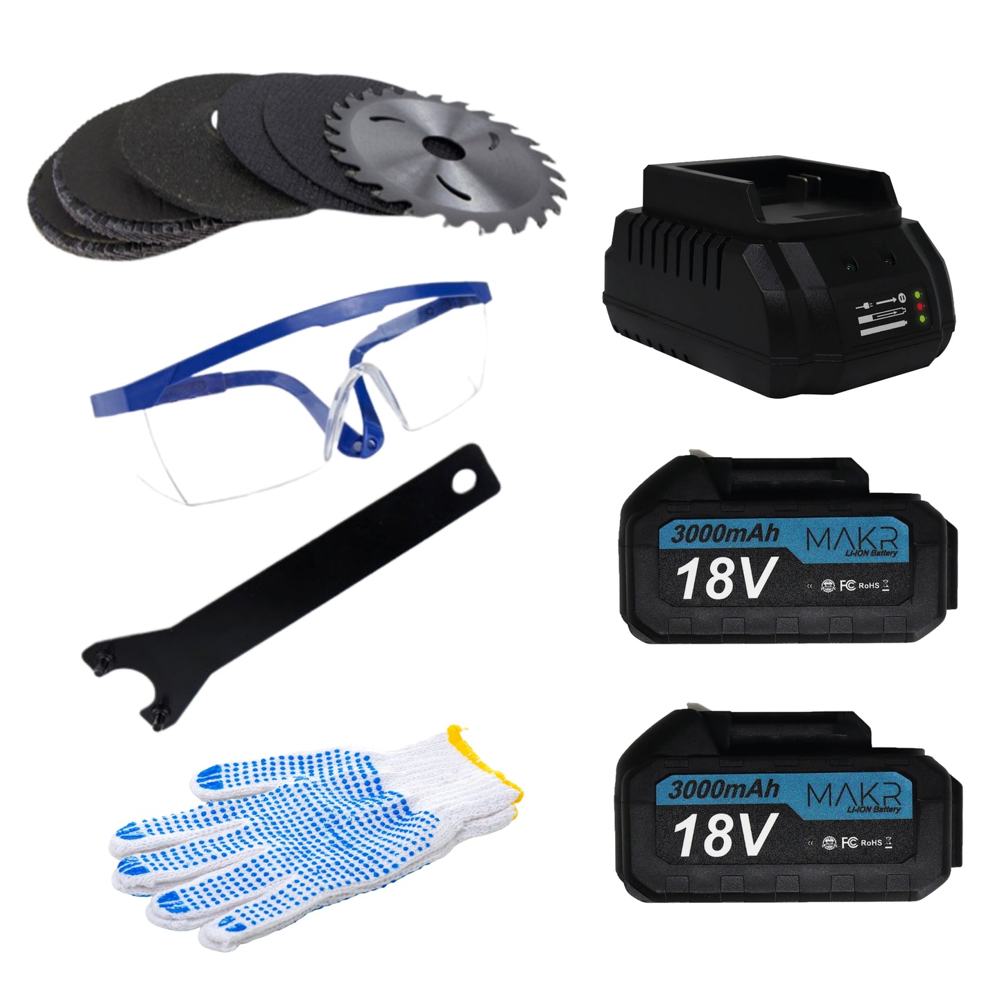 Accu Haakse Slijper 18V – 2x 3.0 Ah accu + snellader + accessoires & opbergkoffer