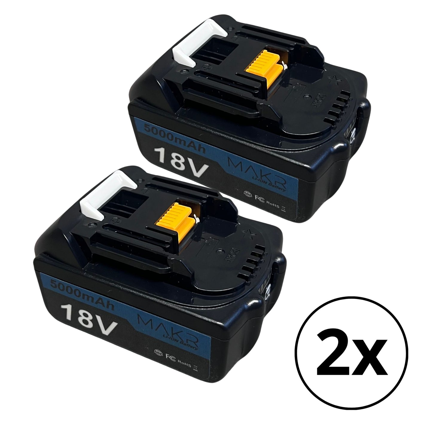 Batterie MAKR 18V 5.0Ah pour Makita | Affichage LED | Batterie Li-Ion | Paquet de 2