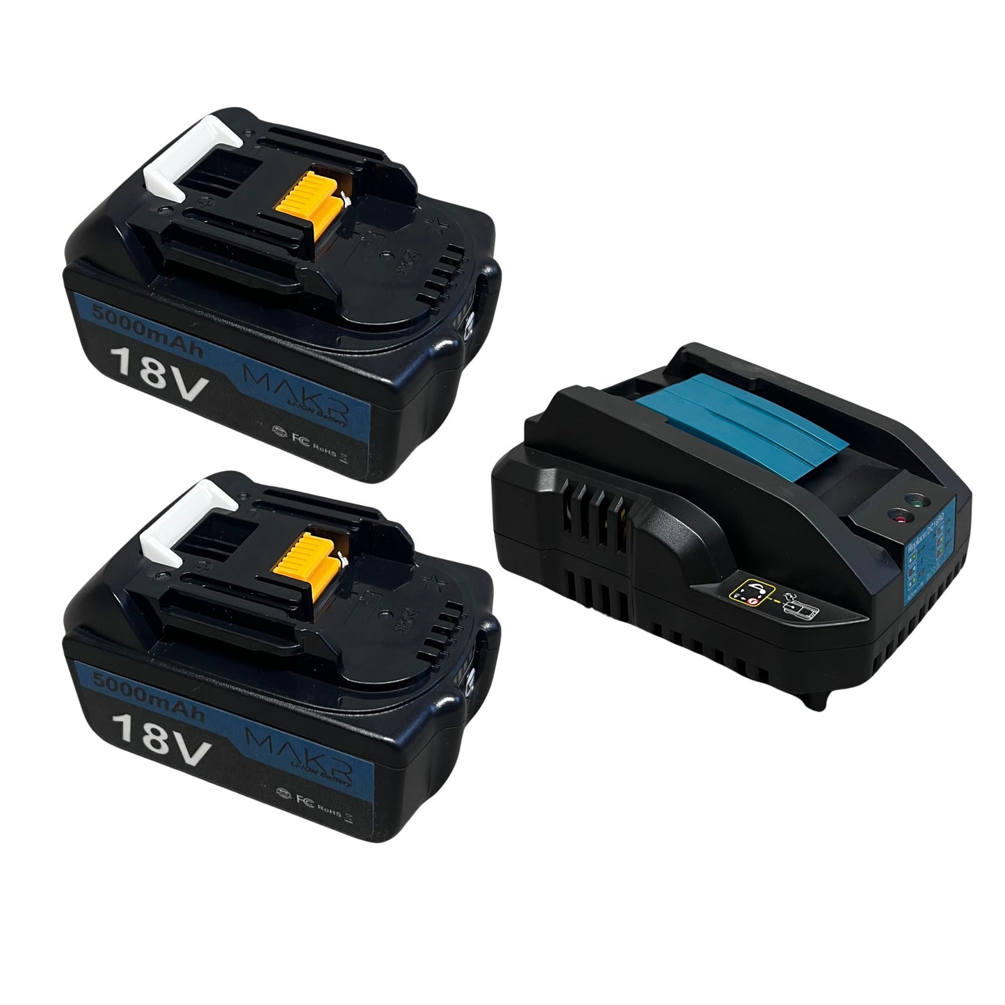 MAKR 2x 18V 5.0Ah Accu & Oplader voor Makita | LED-Display | Li-Ion Batterij | SET