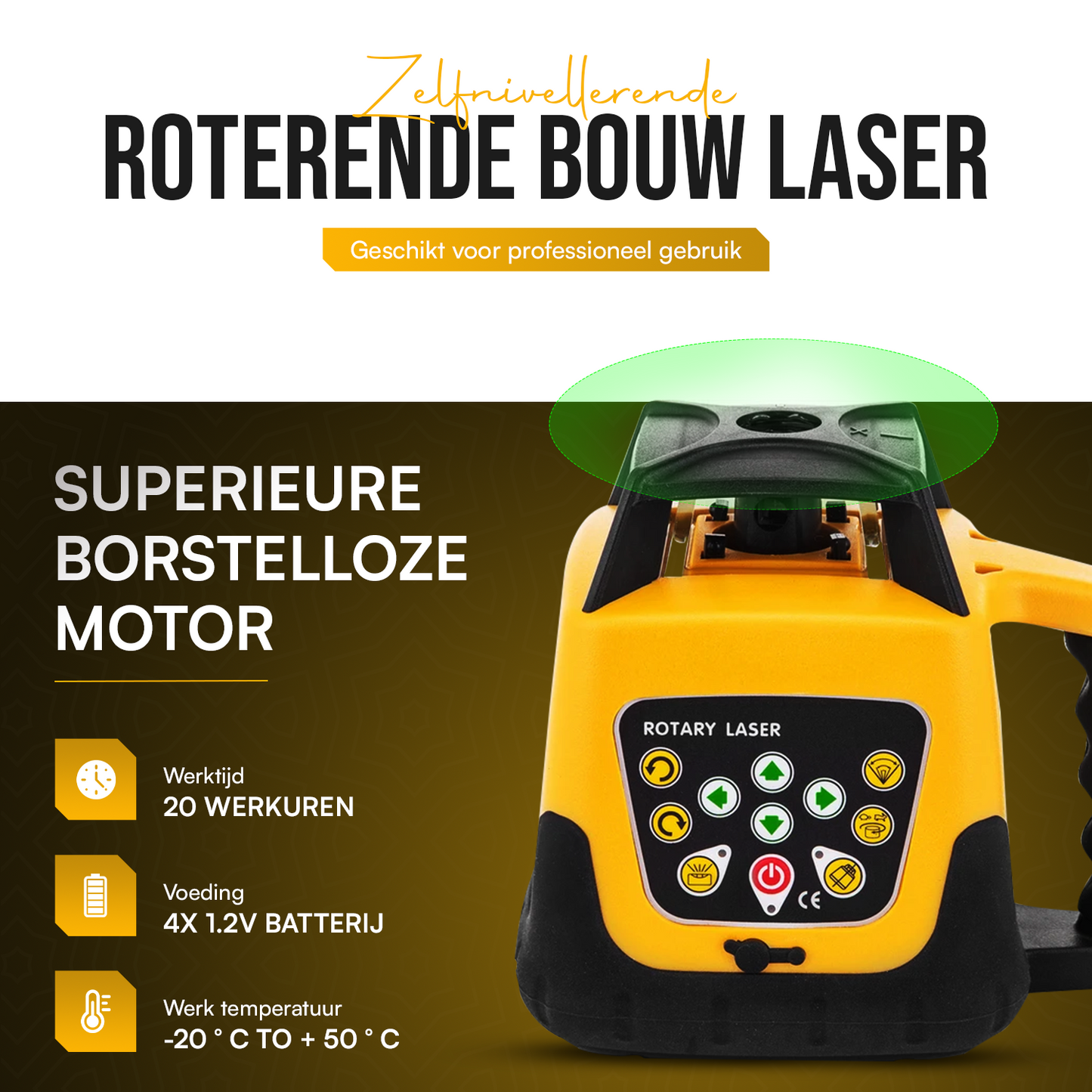 MAKR 360ยฐ Zelfnivellerende Roterende Bouwlaser | Complete Waterpas Laser Set