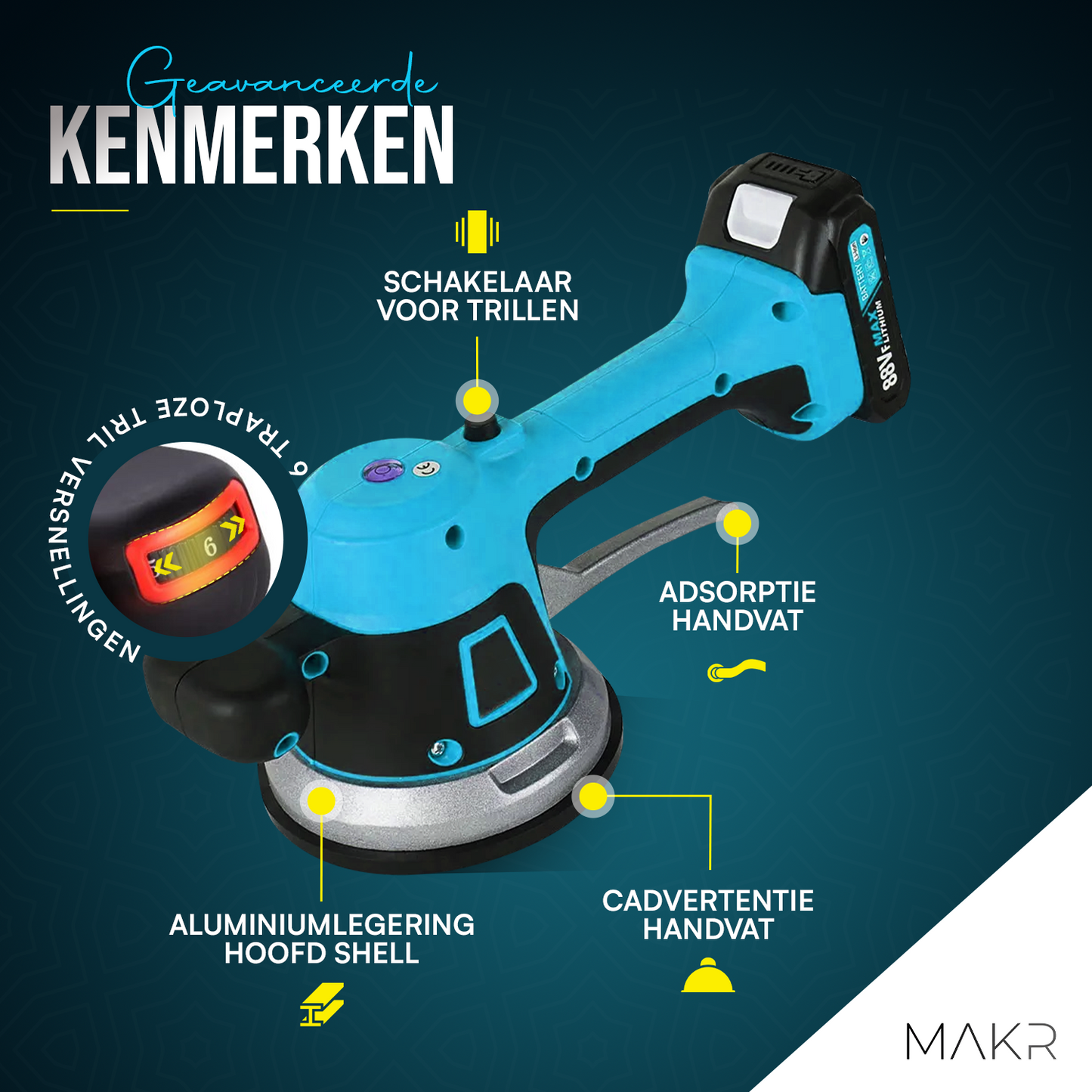 MAKR 200KG Tegeldrager Zuignap | Compatibel met 18V Makita Accu's