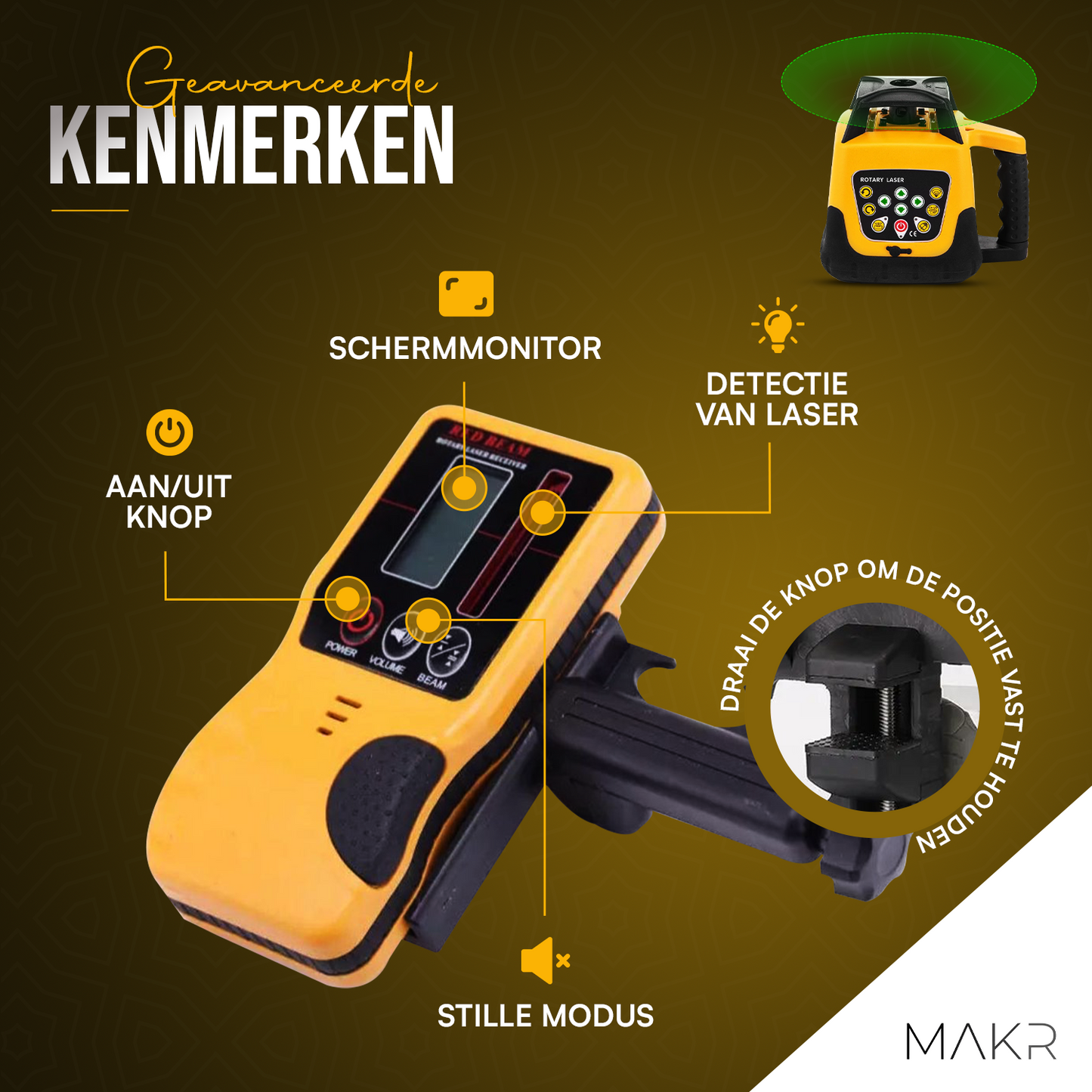 MAKR 360ยฐ Zelfnivellerende Roterende Bouwlaser | Complete Waterpas Laser Set