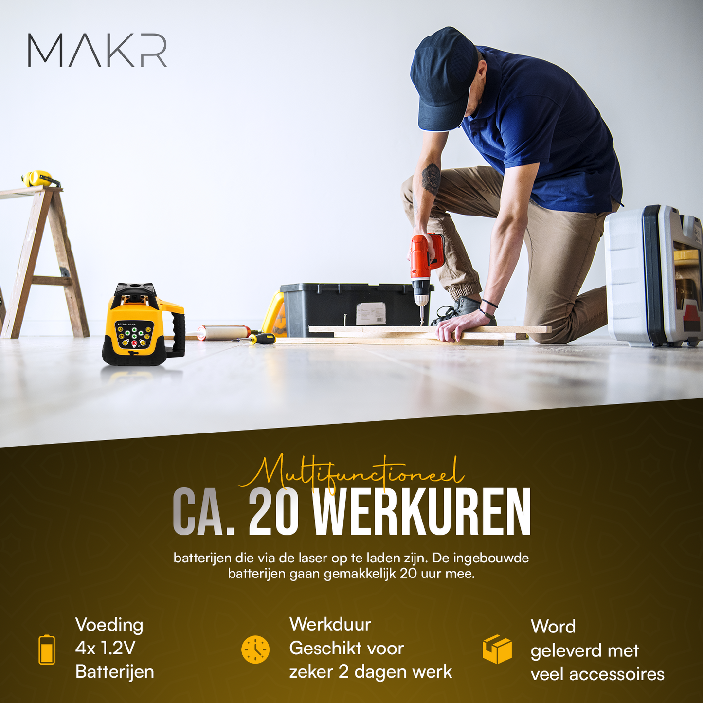 MAKR 360ยฐ Zelfnivellerende Roterende Bouwlaser | Complete Waterpas Laser Set