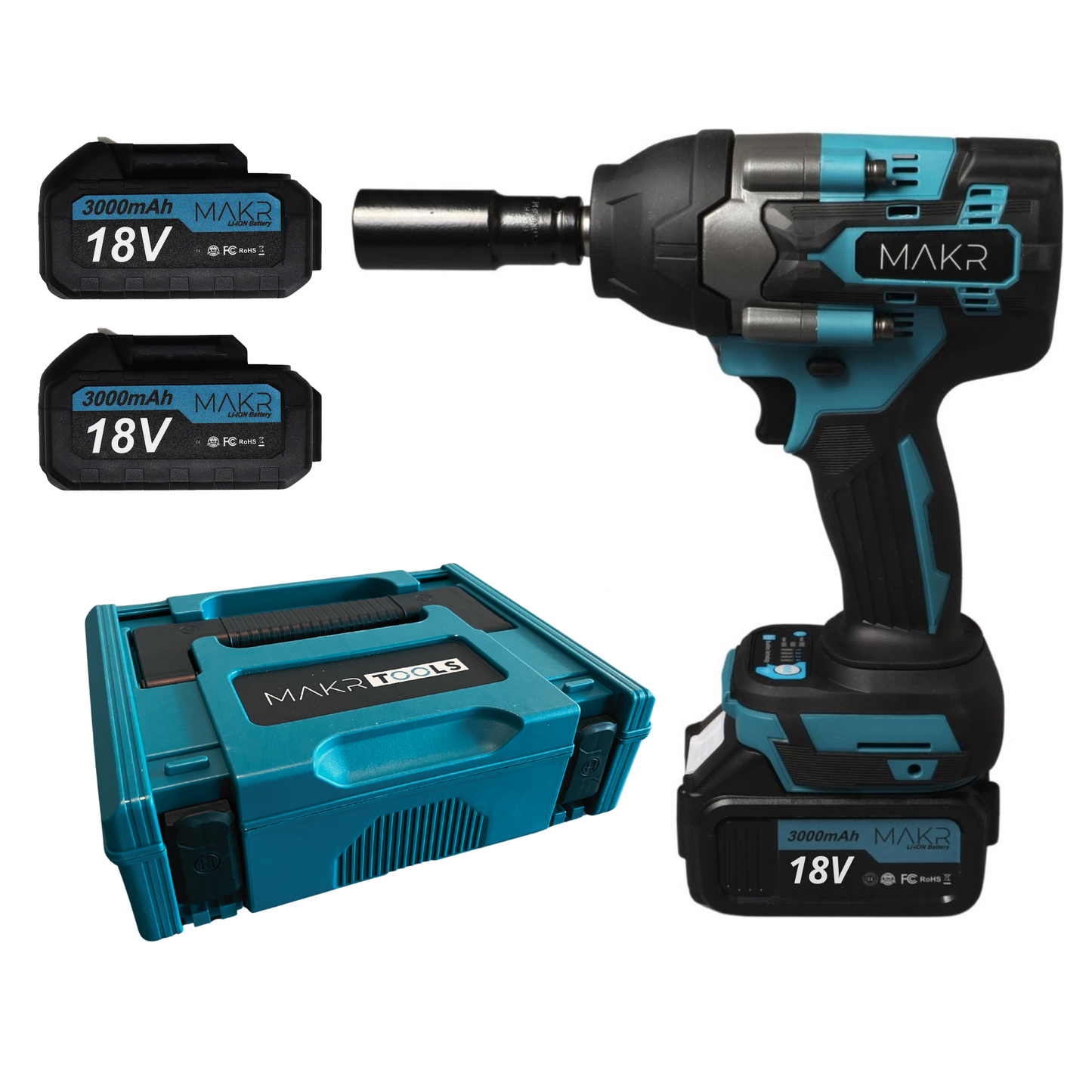 MAKR 1000Nm Slagmoersleutel 18V | 2 Accu's + Lader + Koffer & 17mm Dop