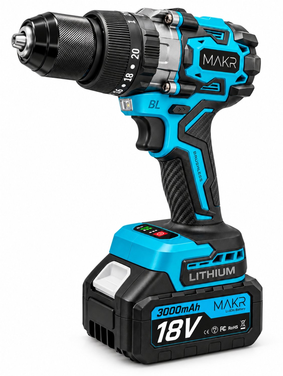 Professionele Accu Klopboor-/ Schroefmachine 18V Brushless – 2x 5.0Ah Accu + Oplader & Koffer – 25+3 Standen – Anti-Twist – Incl. Zijhandgreep
