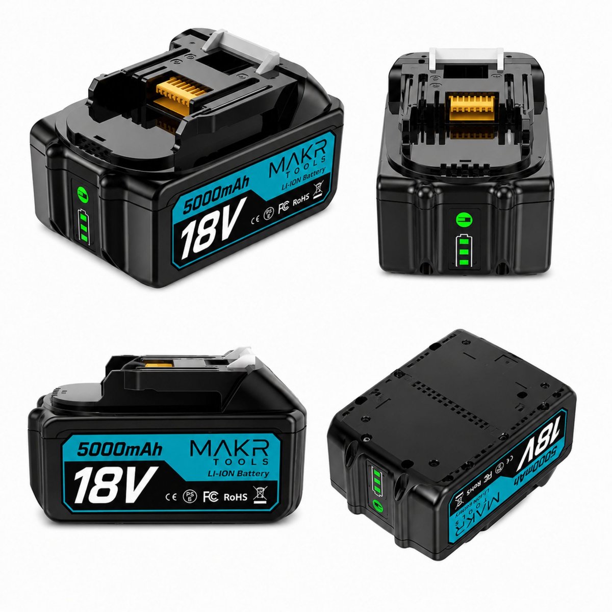 MAKR 18V 5.0Ah Accu voor Makita | LED-Display | Li-Ion Batterij | 2-Pack