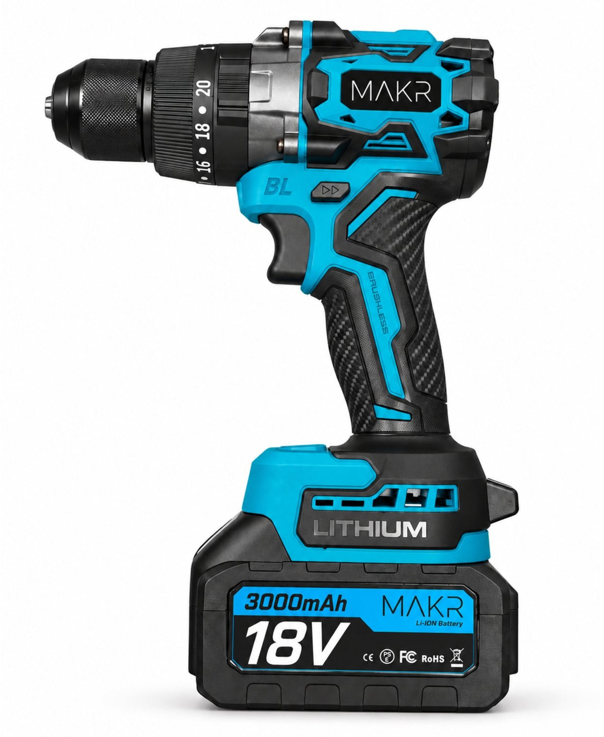 Professionele Accu Klopboor-/ Schroefmachine 18V Brushless – 2x 5.0Ah Accu + Oplader & Koffer – 25+3 Standen – Anti-Twist – Incl. Zijhandgreep