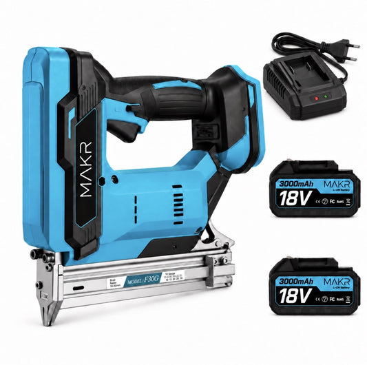 Accu Tacker 18V – Spijkerpistool 2x 3.0 Ah accu + snellader – 10 – 30 mm spijkers