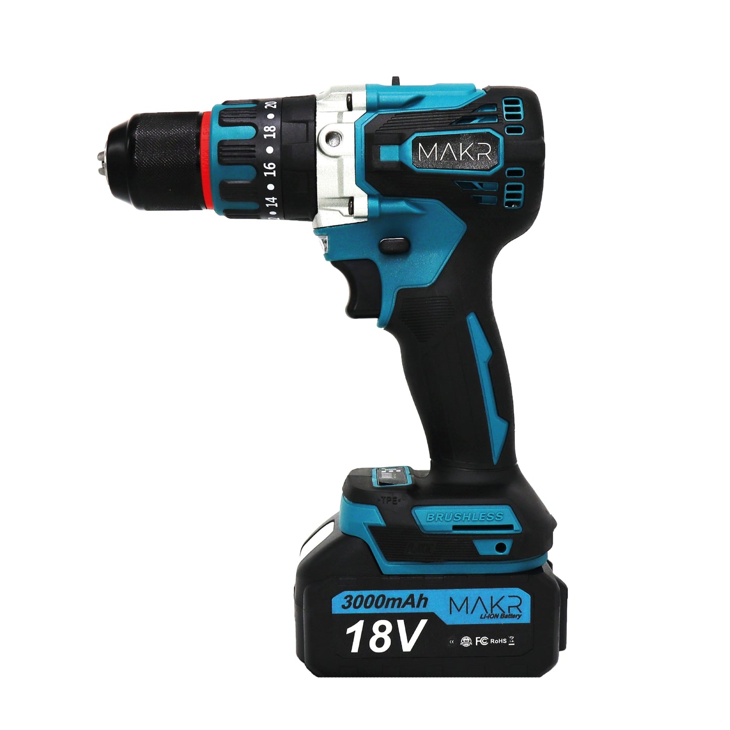 MAKR 18V ​​Hammer Drill/Screwdriver &amp; Impact Wrench Set | 2 Batteries + Charger + Case