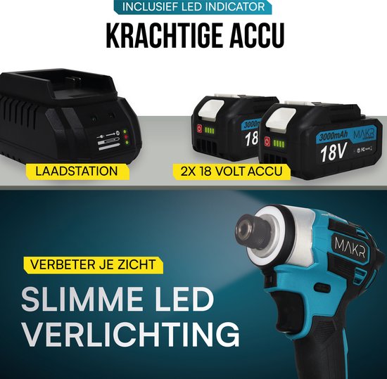 MAKR 18V Slagschroevendraaier | 2 Accu's + Lader