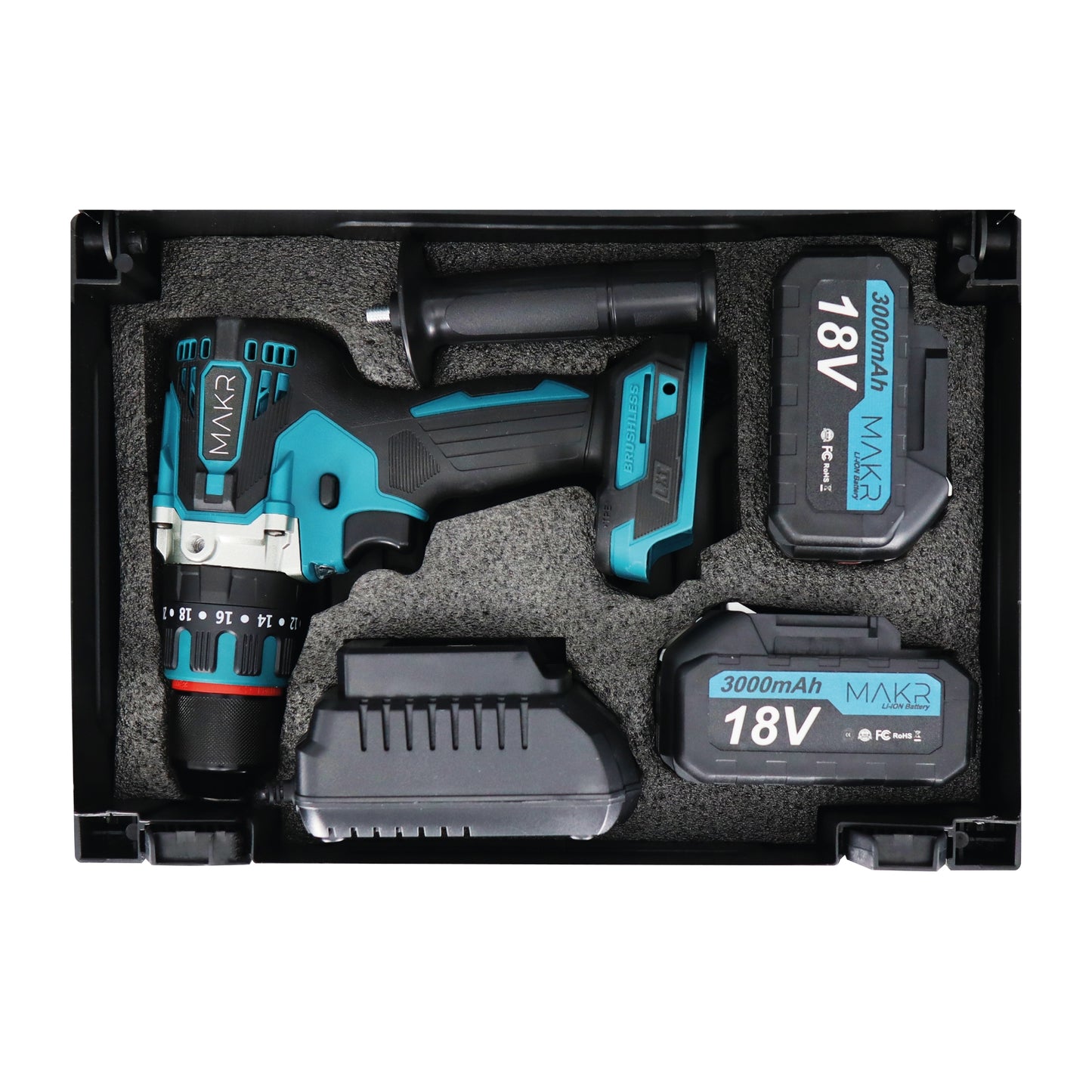 Tournevis/perceuse à percussion 3 en 1 MAKR 18 V | 2 batteries + chargeur + jeu d'embouts 32 pièces