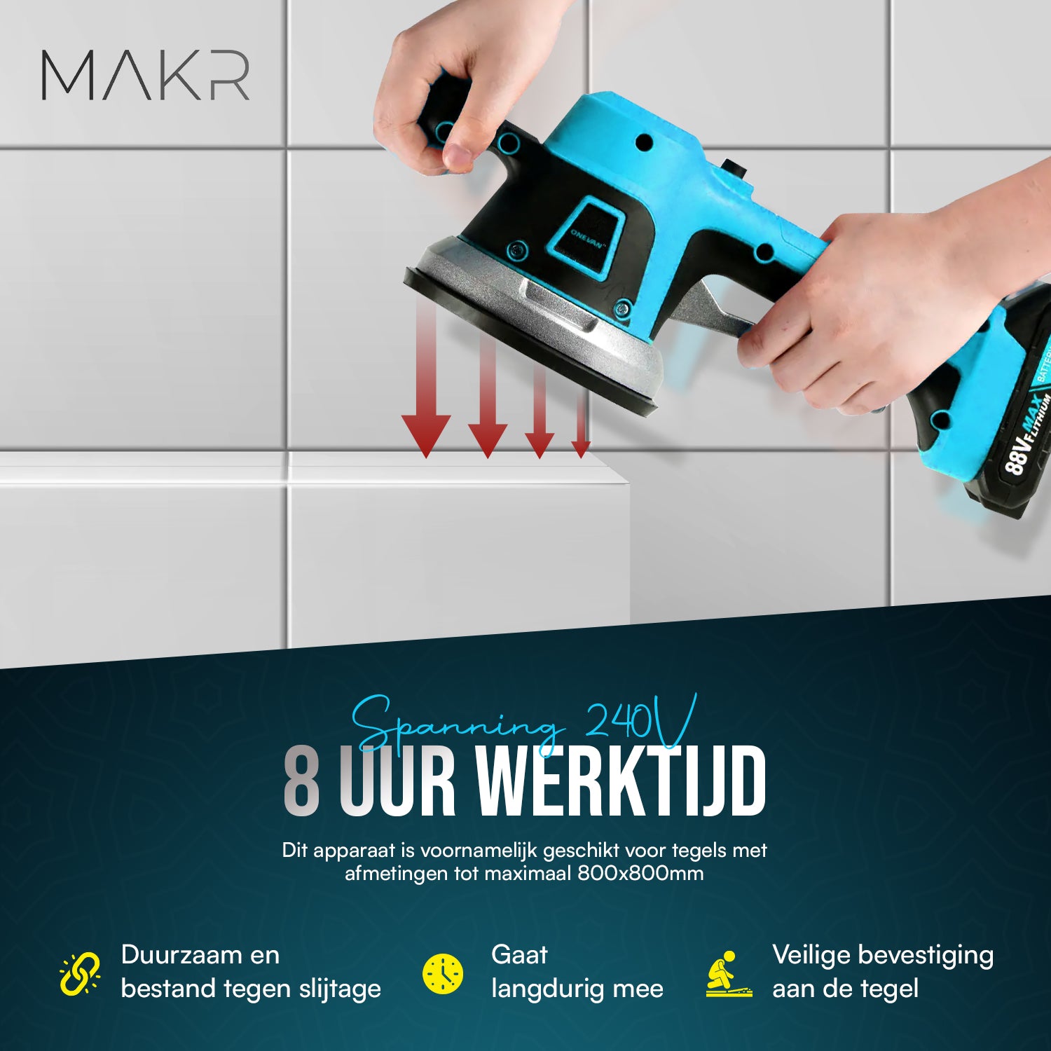 Tegelschudder, compatibel met Makita 18V, tegelvibrator met 10 snelheden, 14,5 cm zuignap, 50 kg adsorptie voor tegels van 120 x 120 cm (zonder accu en oplader Tegelschudder, compatibel met Makita 18V, tegelvibrator met 10 snelheden, 14,5 cm zuignap, 50 kg adsorptie voor tegels van 120 x 120 cm (zonder accu en oplader