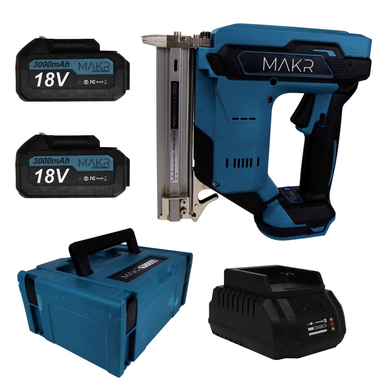 Accu Tacker 18V – Spijkerpistool 2x 3.0 Ah accu + snellader + koffer – 15 – 30 mm spijkers