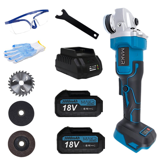 Accu Haakse Slijper 18V – 2x 3.0 Ah accu + snellader + accessoires & opbergkoffer