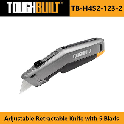 TOUGHBUILT TB-H4S2-123-2 Adjustable Retractable Knife Heavy-duty Steel Thick Wallpaper Cutting Tool Knife with 5 Blads Hand Tool