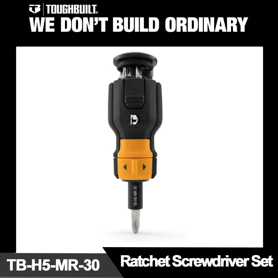 TOUGHBUILT 8PCS Ratchet Screwdriver Set with Bit Set Made of S2 Steel PH/SL/SQ/TORX Screw Driver TB-H5-MR-30