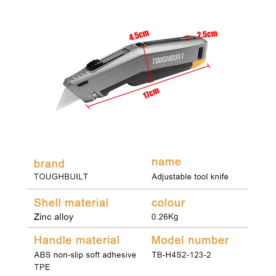 TOUGHBUILT Adjustable Utility Knife for Wallpaper Carpet Cutting Quick Change Blade Cutting Knives TB-H4S2-123-2