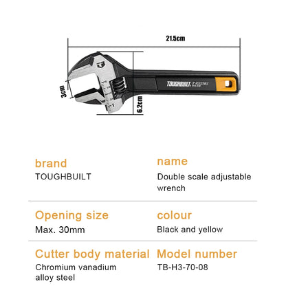 TOUGHBUILT TB-H3-70-08 TB-H3-70-10 Adjustable Wrench 8"/10" Double Scale Movable Spanner Mechanical Tools