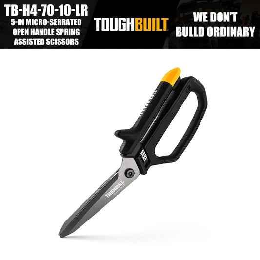 ToughBuilt TB-H4-70-10-LR 5-in Micro-serrated Open Handle Spring Assisted Scissors Hand Tools Accessories