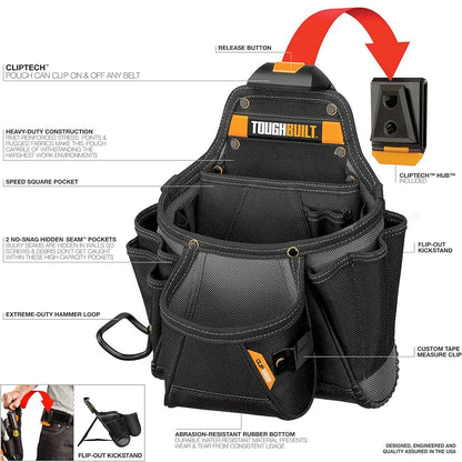 TOUGHBUILT Contractor Pouch with 23 Pockets and Loops Multifunctional Tool Bag TB-CT-01