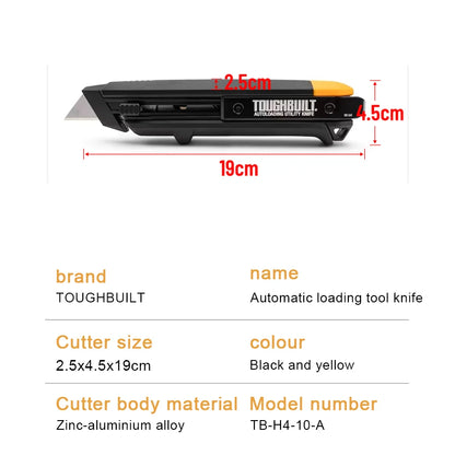 TOUGHBUILT Auto-Loading Utility Knife with Pry Bar Includes 5 Blades Cutting Knives TB-H4-10-A