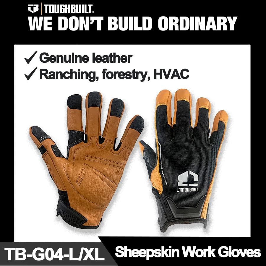 TOUGHBUILT Sheepskin Work Gloves Ranching, Forestry Genuine Leather Safety Work Gloves TB-G04-L/TB-G04-XL