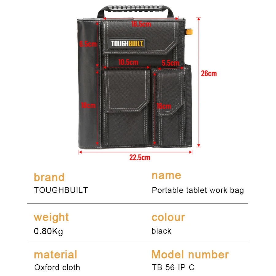 TOUGHBUILT IPad Organizer + Grid Notebook with 3 External Pockets Wear-resistant and Waterproof Work Bag TB-56-IP-C