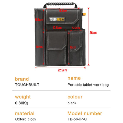 TOUGHBUILT IPad Organizer + Grid Notebook with 3 External Pockets Wear-resistant and Waterproof Work Bag TB-56-IP-C