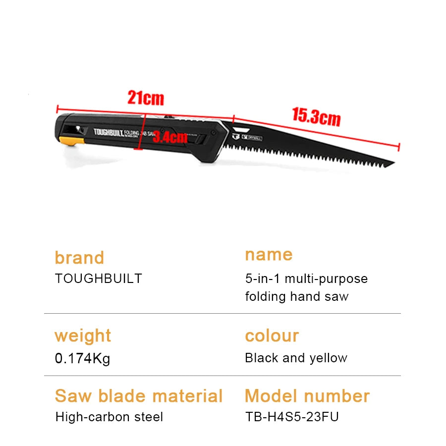 TOUGHBUILT Folding Jab Saw with 4 Blades 5 in 1 Woodworking Saws Garden Logging Hand Saws TB-H4S5-23FU