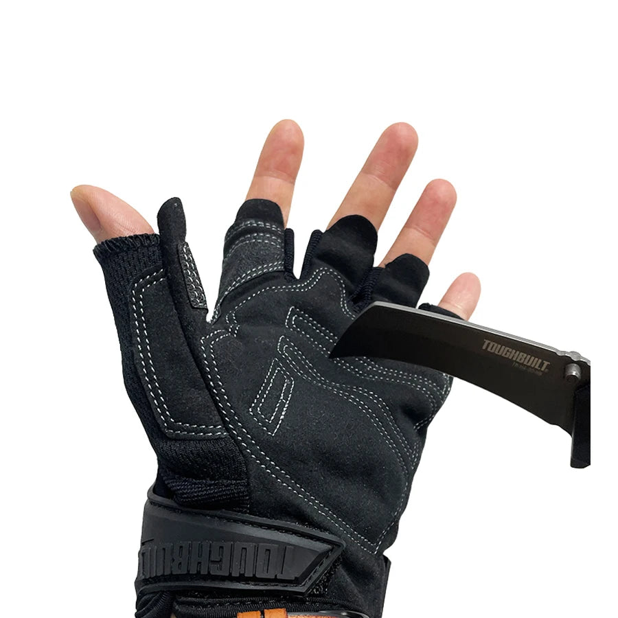 TOUGHBUILT Half Finger Work Gloves Microfiber Abrasion Resistant Suit for Outdoor Cycling,Mountain Climbing TB-G06-L