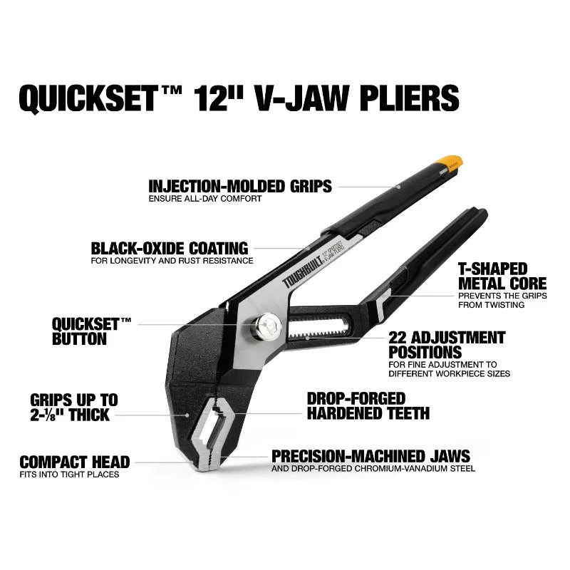 ToughBuilt TB-H3-51-V10/TB-H3-51-V12 10"/12" V Jaw SpeedSet Pliers Hand Tools Accessories