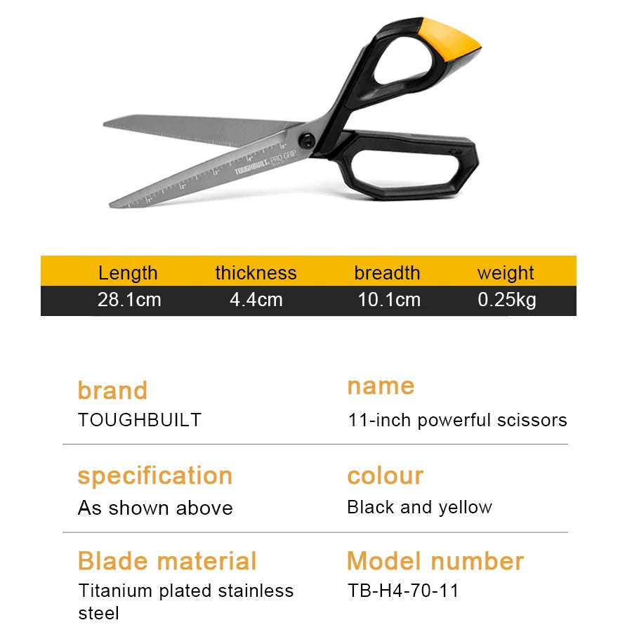 TOUGHBUILT 11" Pro Grip Shears Construction Industrial Strength Scissors Heavy-duty Cutting Tool TB-H4-70-11