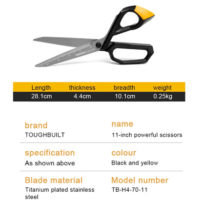 TOUGHBUILT 11" Pro Grip Shears Construction Industrial Strength Scissors Heavy-duty Cutting Tool TB-H4-70-11