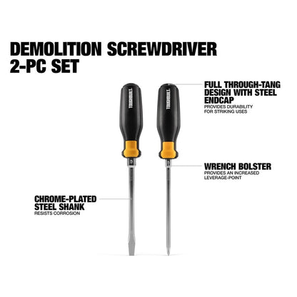 TOUGHBUILT 2 in 1 Demolition Screwdriver Set Multi-functional with Strong Magnet Genuine Knock-Through Screwdriver TB-H5S2-D