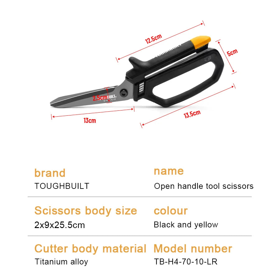 TOUGHBUILT Open Handle Shears with Micro-serrated 5'' Heavy Duty Cutting Scissors TB-H4-70-10-LR