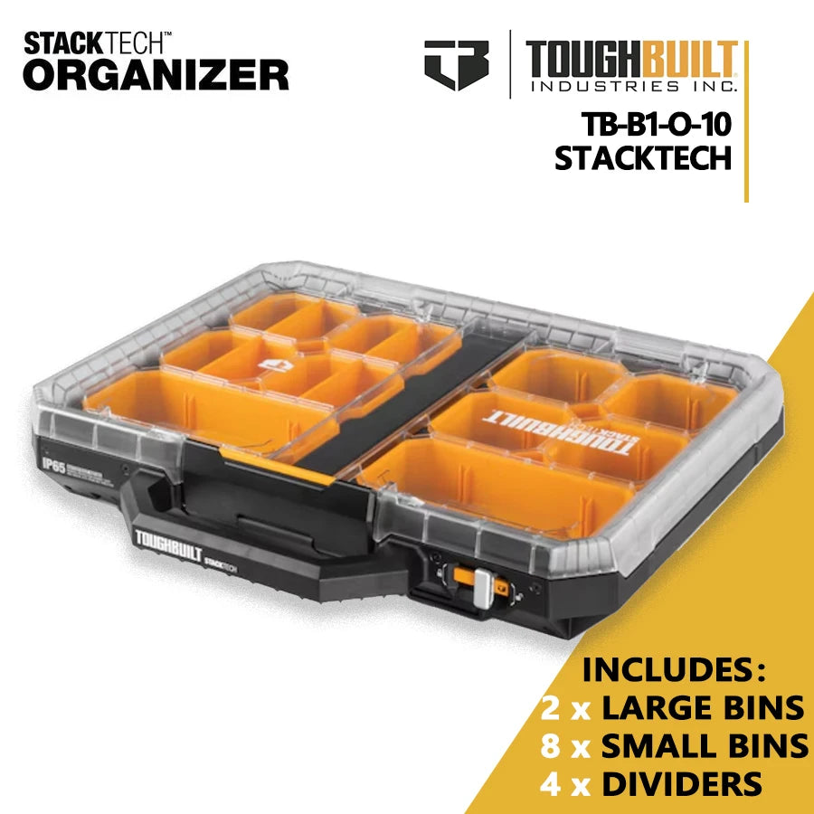 TOUGHBUILT Stacktech Low Profile Full Organizer Medium Size IP65 Waterproof Tool Box TB-B1-O-10