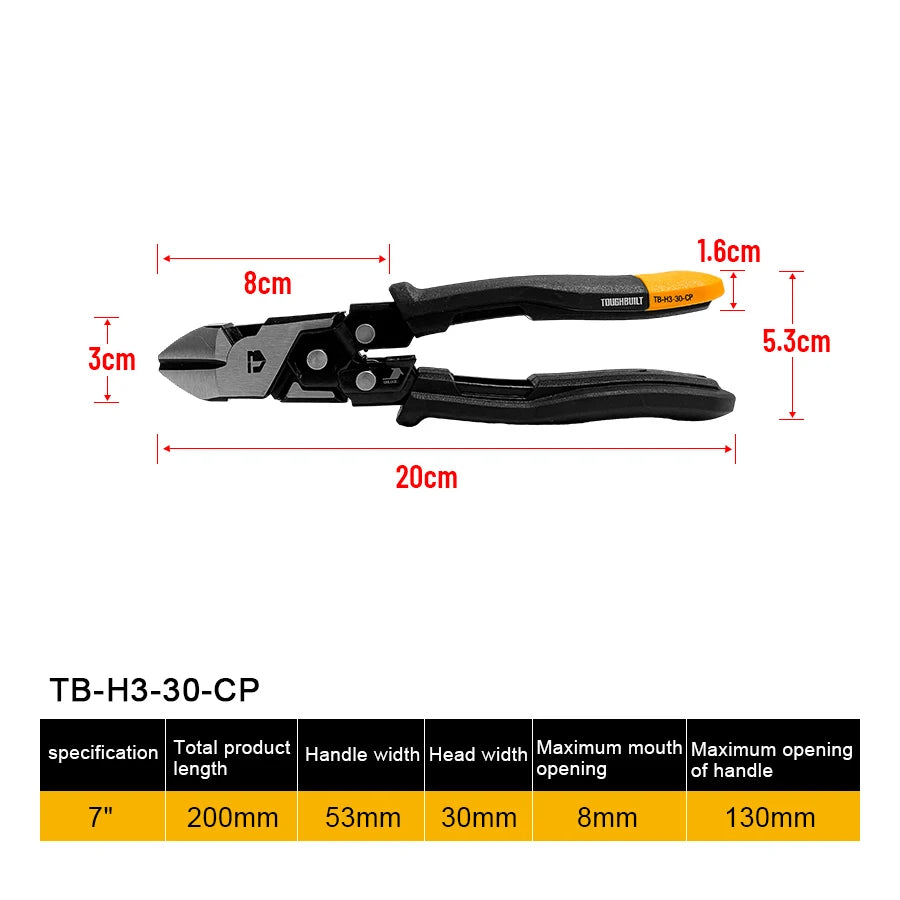 TOUGHBUILT 7'' Labor-saving Diagonal Pliers with Reset Spring Diagonal Cutter TB-H3-30-CP