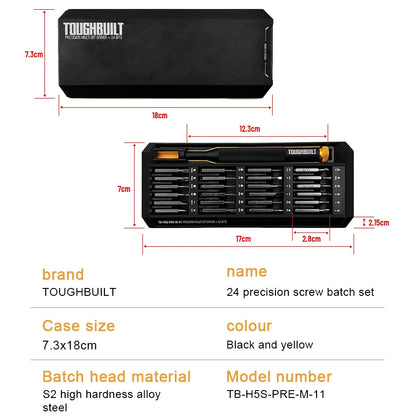 TOUGHBUILT TB-H5S-PRE-M-11 24-bit Precision Multi-Bit Driver + Case 24 in 1 Precision Screwdriver Combination Set Hand Tools