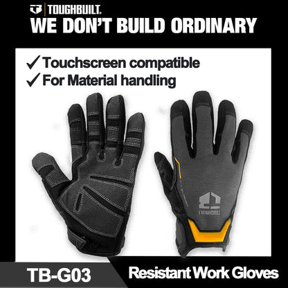 TOUGHBUILT Resistant Work Gloves Touchscreen Compatible for Material Handling Safety Work Gloves TB-G03-L/TB-G03-XL