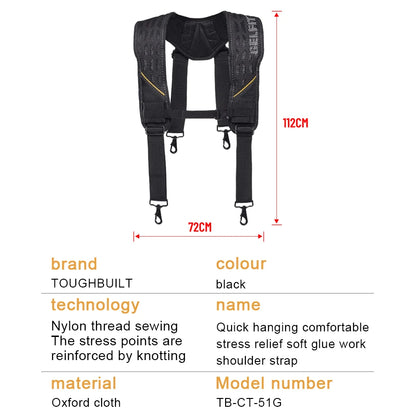 TOUGHBUILT Outdoor H-Harness Duty Belt Suspenders Work Pouch Weight Distribution Comfortable Durable TB-CT-51G