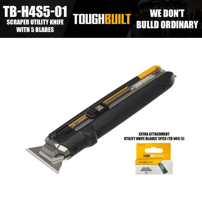 TOUGHBUILT TB-H4S5-01 Scraper Utility Knife With 5 Blades Hand Tools Accessories DIY Projects Home Renovations