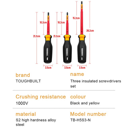 TOUGHBUILT 3 in 1 1000V Insulated Screwdriver Set IEC/EN 60900 3PC Phillips Slotted Screwdrivers Electrician Hand Tool TB-H5S3-N