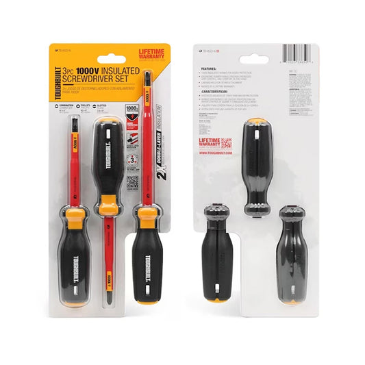 TOUGHBUILT 3 in 1 1000V Insulated Screwdriver Set IEC/EN 60900 3PC Phillips Slotted Screwdrivers Electrician Hand Tool TB-H5S3-N