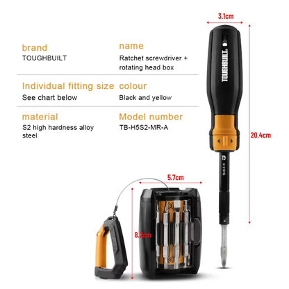 TOUGHBUILT 24 in 1 Ratchet Screwdriver with Bit Set Ratcheting Multi-Bit Driver+24-Bit TB-H5S2-MR-A