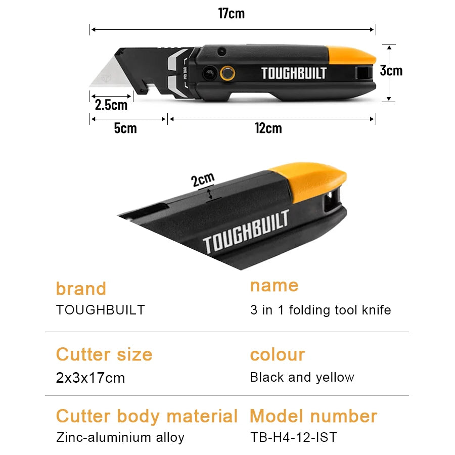 TOUGHBUILT Pry Bar Utility Knife with Storage Includes 3 Blades Quick Replace TB-H4-12-IST