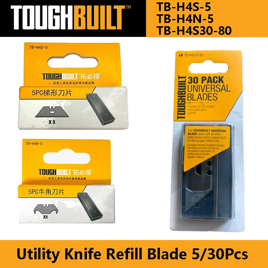 TOUGHBUILT TB-H4S-5/TB-H4N-5/TB-H4S30-80 Utility Knife Refill Blade 5/30Pcs Cow Corner/Trapezoidal Blade for Scrapers & Knives