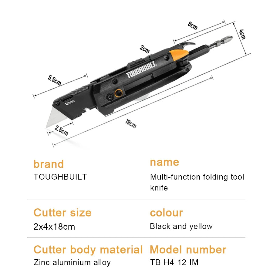 TOUGHBUILT TB-H4-12-IM Electrician's Folding Utility Knife Multifunctional Pocket Knife with Bit Driver and Pry Bar