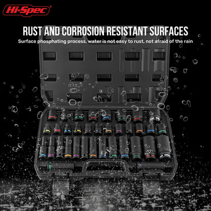 Hi-Spec 35Pcs 1/2" Impact Long and Short Sockets Hex Bit Hexagon Screwdriver Bits Socket Set Chrome Drive Socket Set For Repair