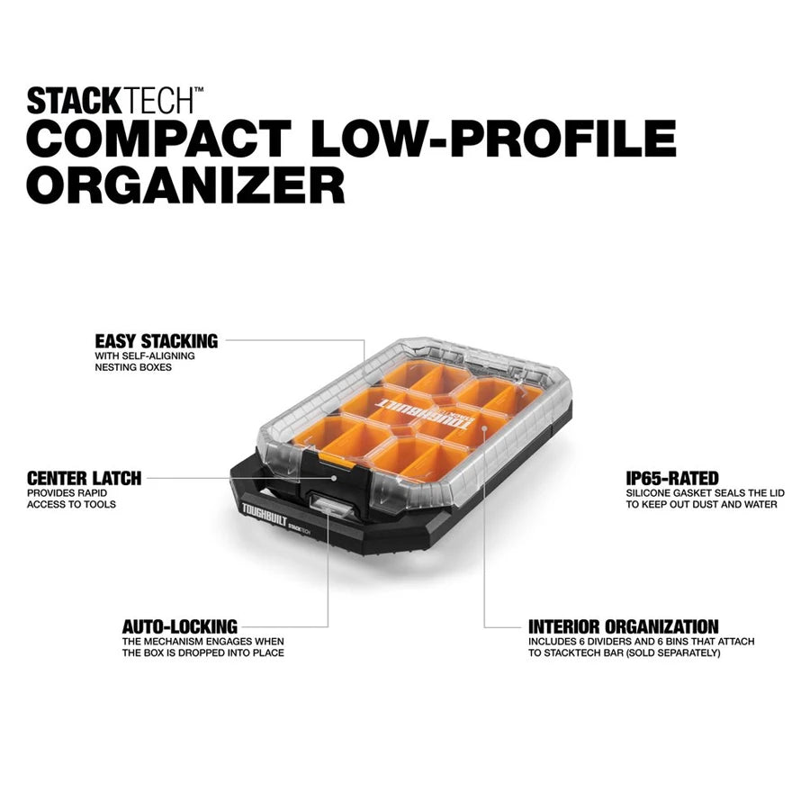 TOUGHBUILT StackTech Compact Low-Profile Organizer Small Size IP65 Waterproof Tool Box TB-B1-O-10C