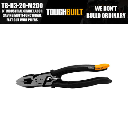 ToughBuilt TB-H3-20-M200 8" Industrial Grade Labor Saving Multi-Functional Flat Cut Wire Pliers Hand Tools Accessories